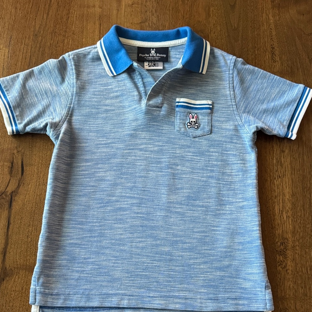 Psycho Bunny Heathered Light Blue Polo with Contrast Collar